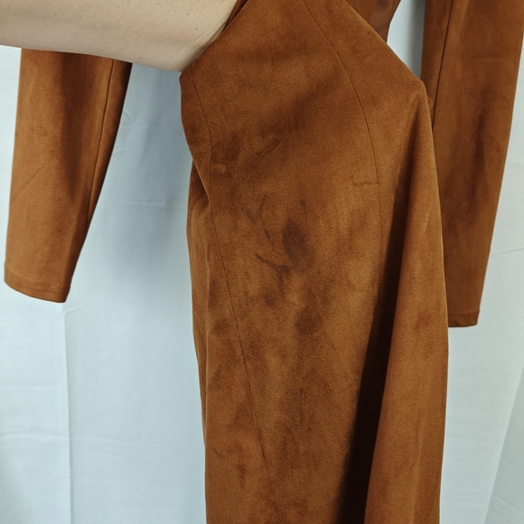 House Of CB London Brown Suede Midi Dress High Neck Cutout Slit Size Small - Picture 11 of 16